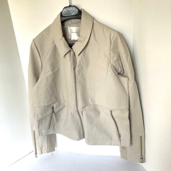 Anthropologie Anorak Jacket Crop Womens Extra Large Ivory Faux Leather Back Knit - Picture 4 of 11